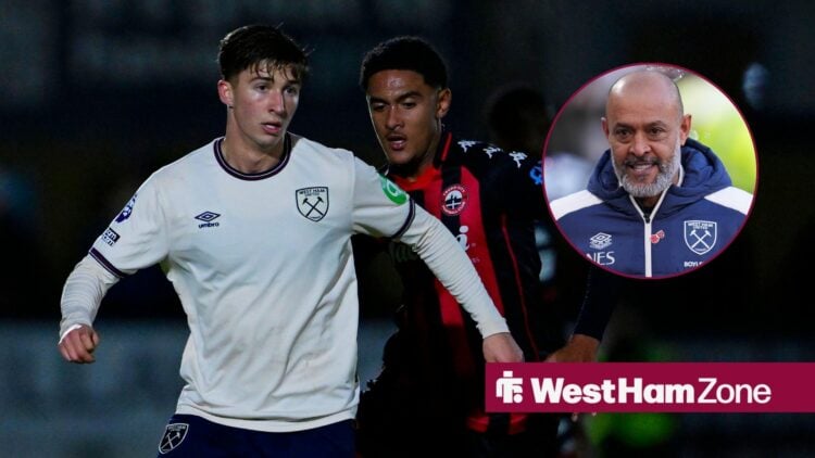 West Ham gem George Earthy in action, Nuno Espirito Santo in inset.