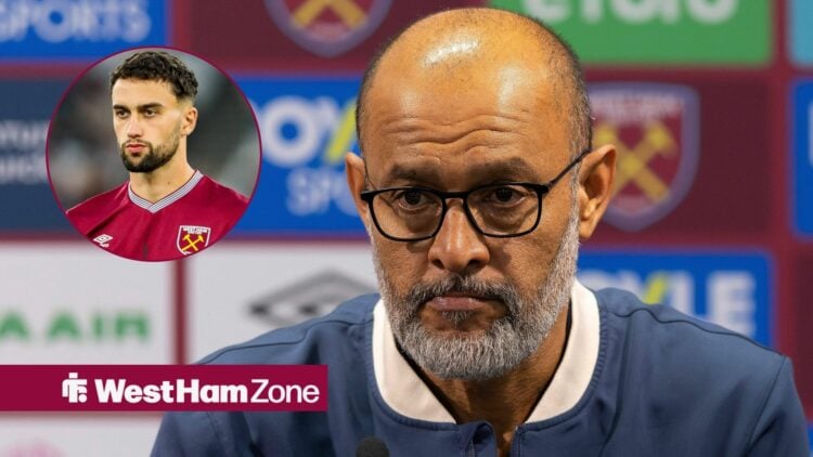 West Ham boss Nuno Espirito Santo with Max Kilman inset