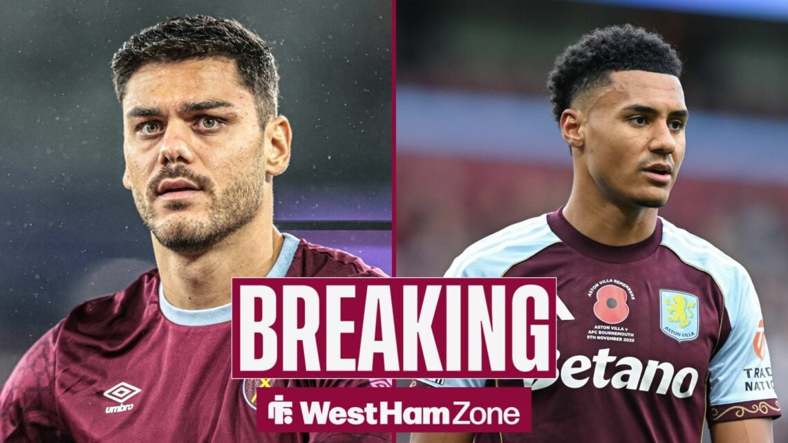 West Ham's Konstantinos Mavropanos and Ollie Watkins split image