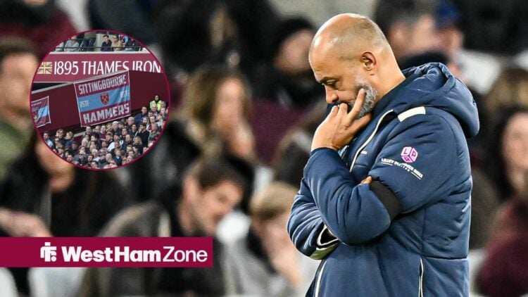 West Ham boss Nuno Espirito Santo with fans inset