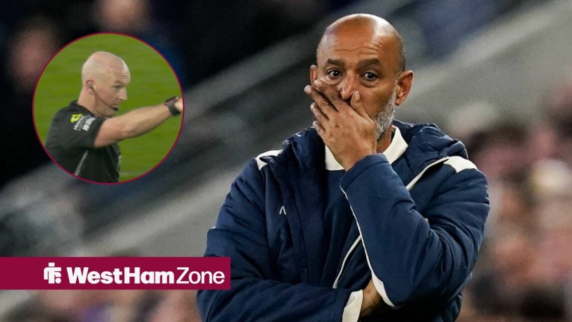 Nuno Espirito Santo puts his hand over his mouth and Simon Hooper points in a round overlay