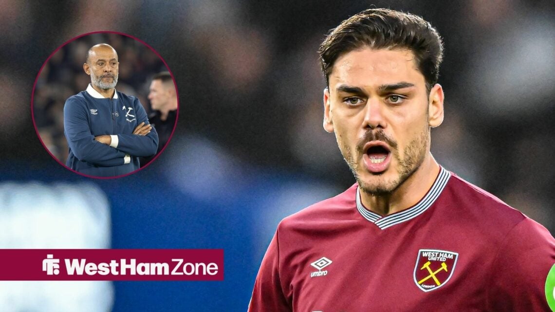 West Ham's Konstantinos Mavropanos with Nuno Espirito Santo inset