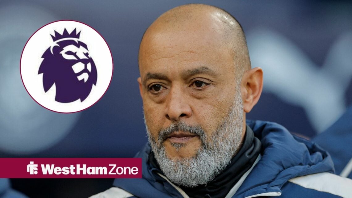 West Ham boss Nuno Espirito Santo with Premier League badge inset