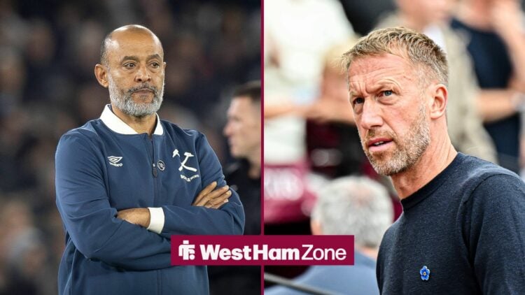 West Ham boss Nuno Espirito Santo with Graham Potter split image