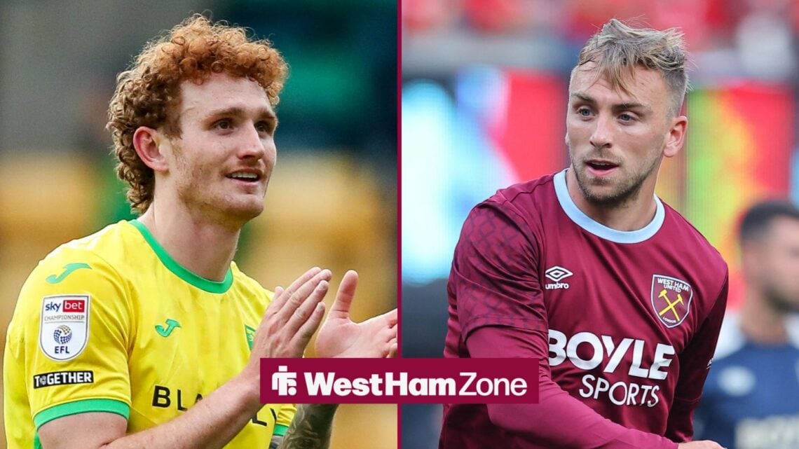 A split image of Norwich striker Josh Sargent and West Ham's Jarrod Bowen