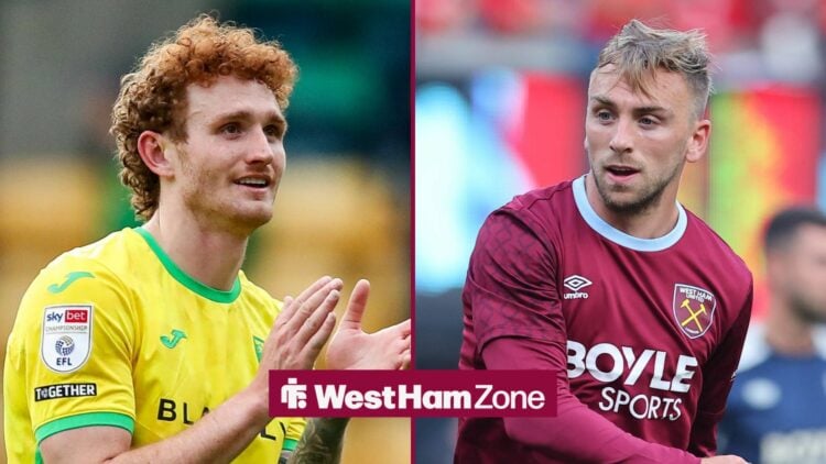 A split image of Norwich striker Josh Sargent and West Ham's Jarrod Bowen