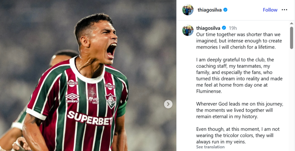 Thiago Silva's Instagram post