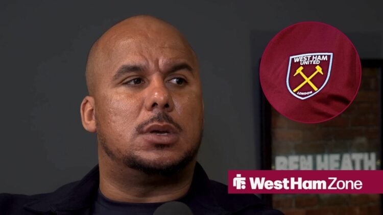 Gabby Agbonlahor and West Ham United badge in circular inset
