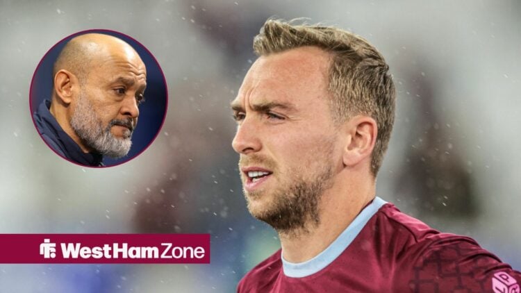 West Ham United forward Jarrod Bowen and Nuno Espirito Santo in circular inset