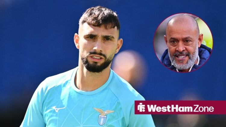 Lazio striker Valentin Castellanos and West Ham manager Nuno Espirito Santo in circular inset