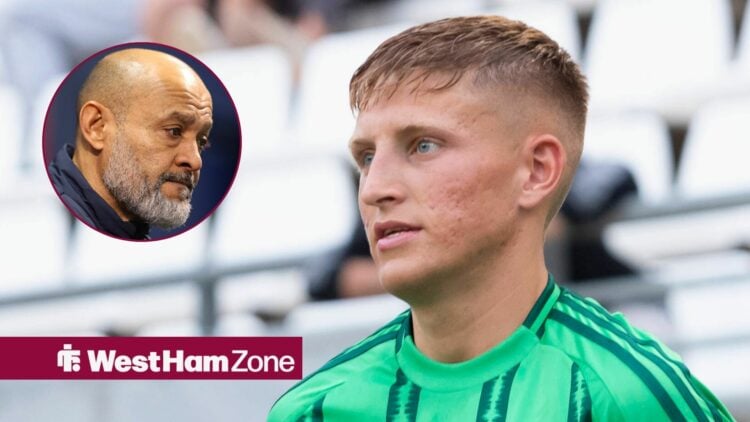 West Ham United striker Callum Marshall and Nuno Espirito Santo in circular inset