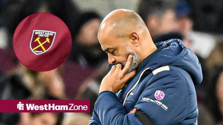 Nuno Espirito Santo and West Ham United badge in circular inset