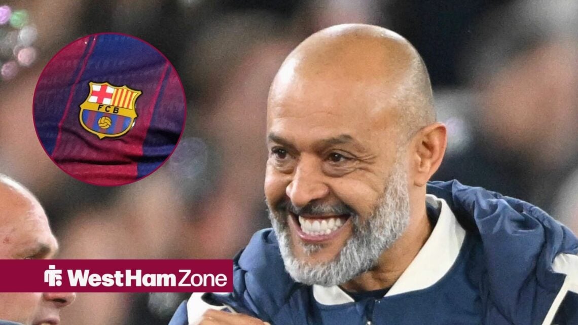 West Ham United manager Nuno Espirito Santo and Barcelona badge in circular inset