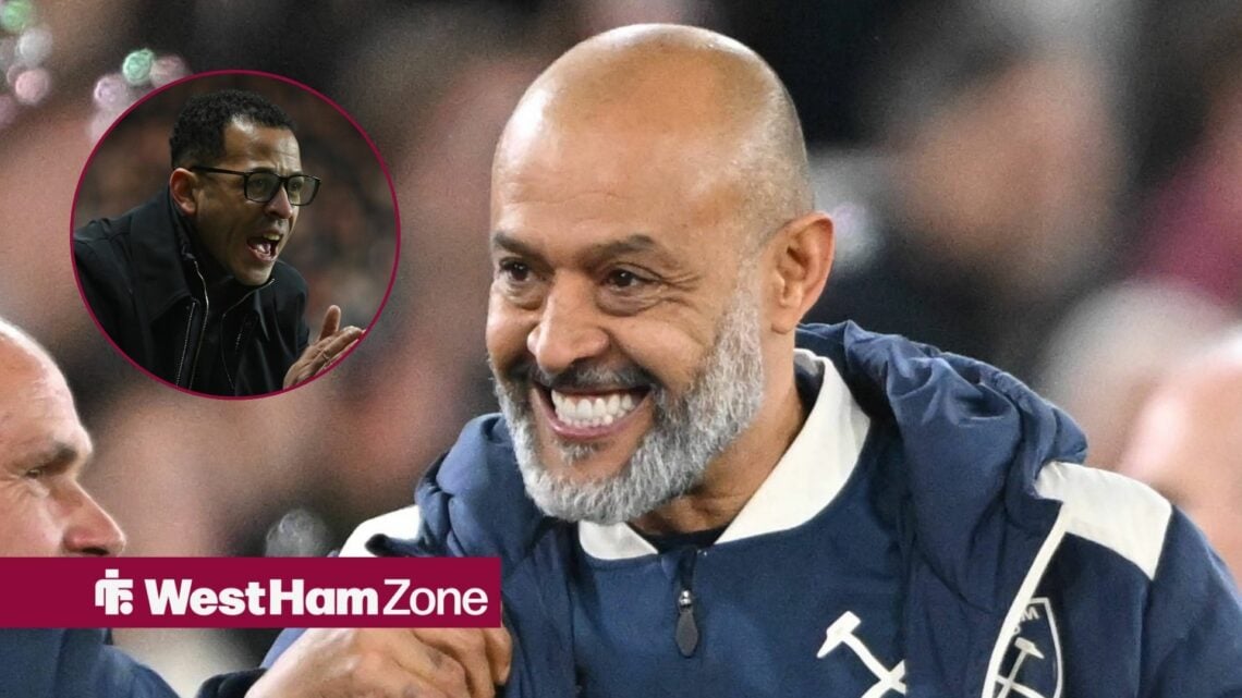 West Ham boss Nuno Espirito and Chelsea head coach Liam Rosenior inset