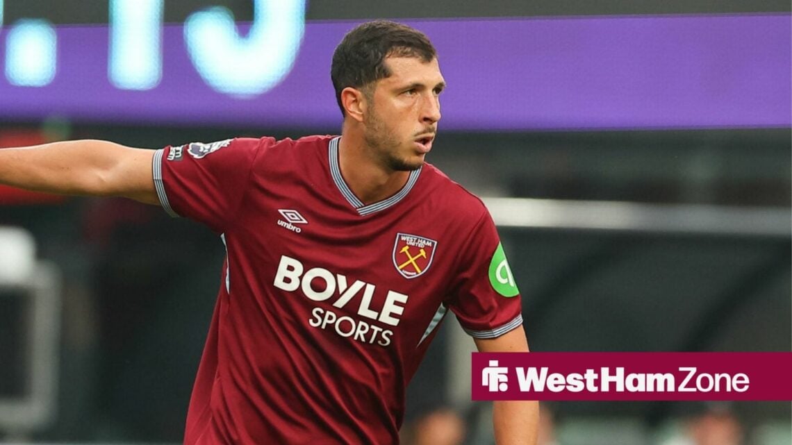 Guido Rodriguez with his arm outstretched.