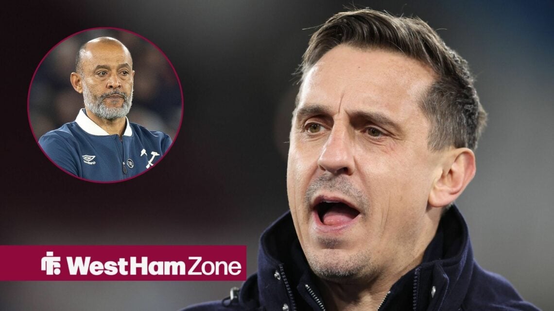 Gary Neville unhappily looking at Nuno Espirito Santo.