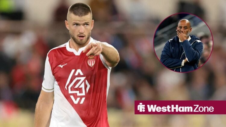 Eric Dier looking at a circular inset of West Ham manager Nuno Espirito Santo