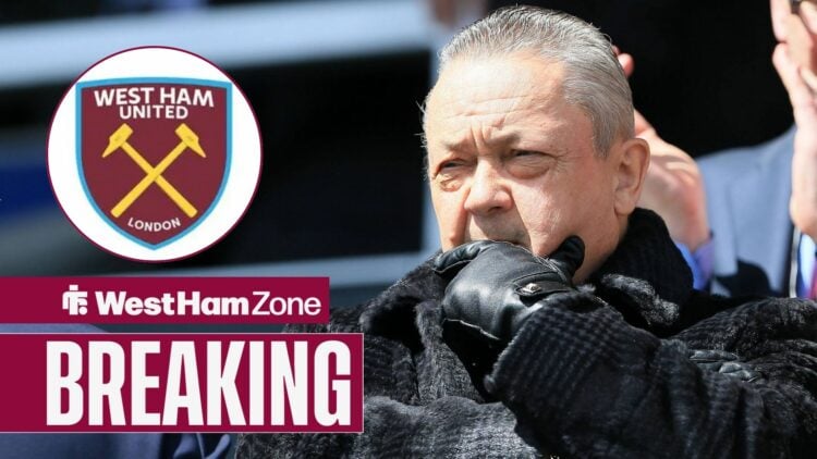 David Sullivan with West Ham United badge in circular inset.