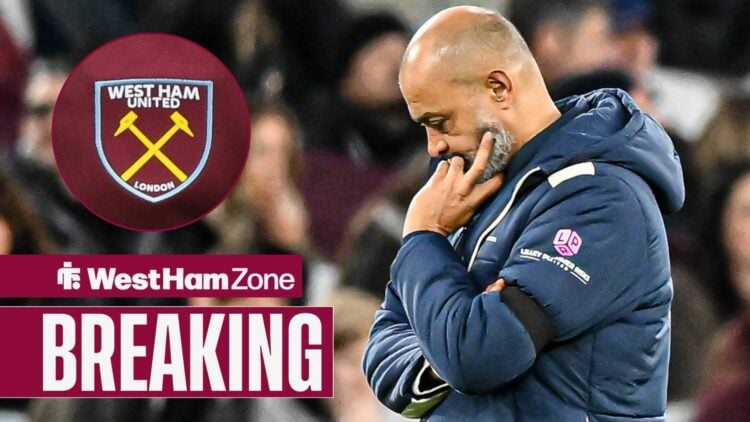 Nuno Looking sad in the direction of the West Ham badge.