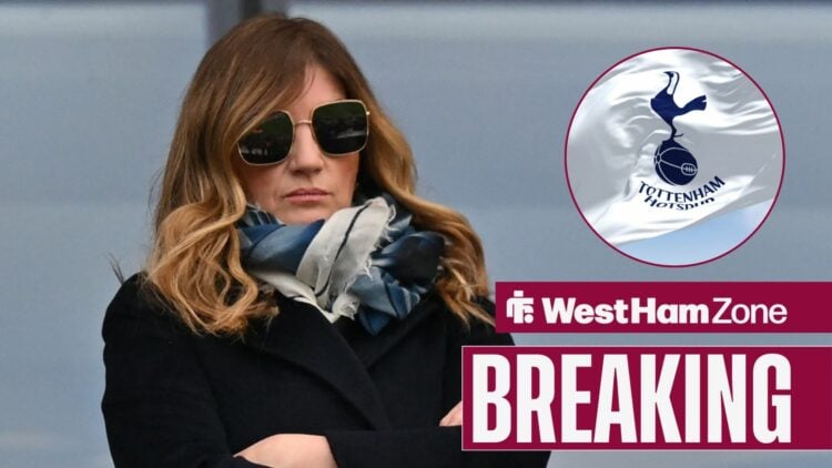 Karren Brady looking in the direction of the Spurs badge.