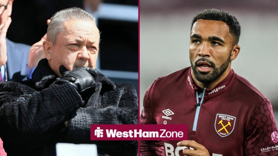 David Sullivan looking serious in the direction of Callum Wilson.
