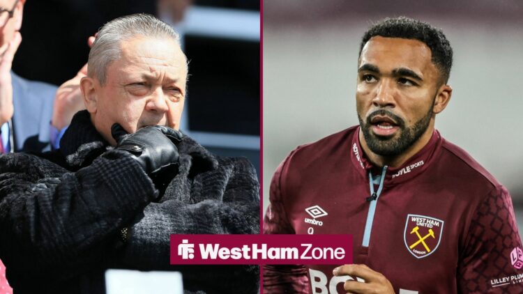 David Sullivan looking serious in the direction of Callum Wilson.