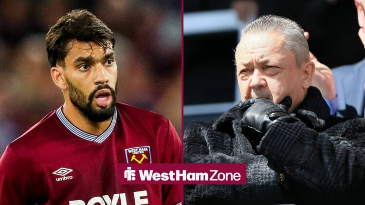 Lucas Paqueta looking in the direction of David Sullivan.