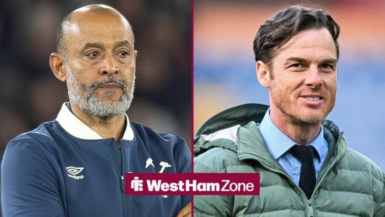 Nuno Espirito Santo looking in the direction of Scott Parker.