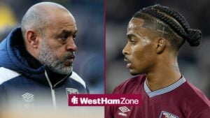 Nuno Espirito Santo looking sad in the direction of Crysencio Summerville.