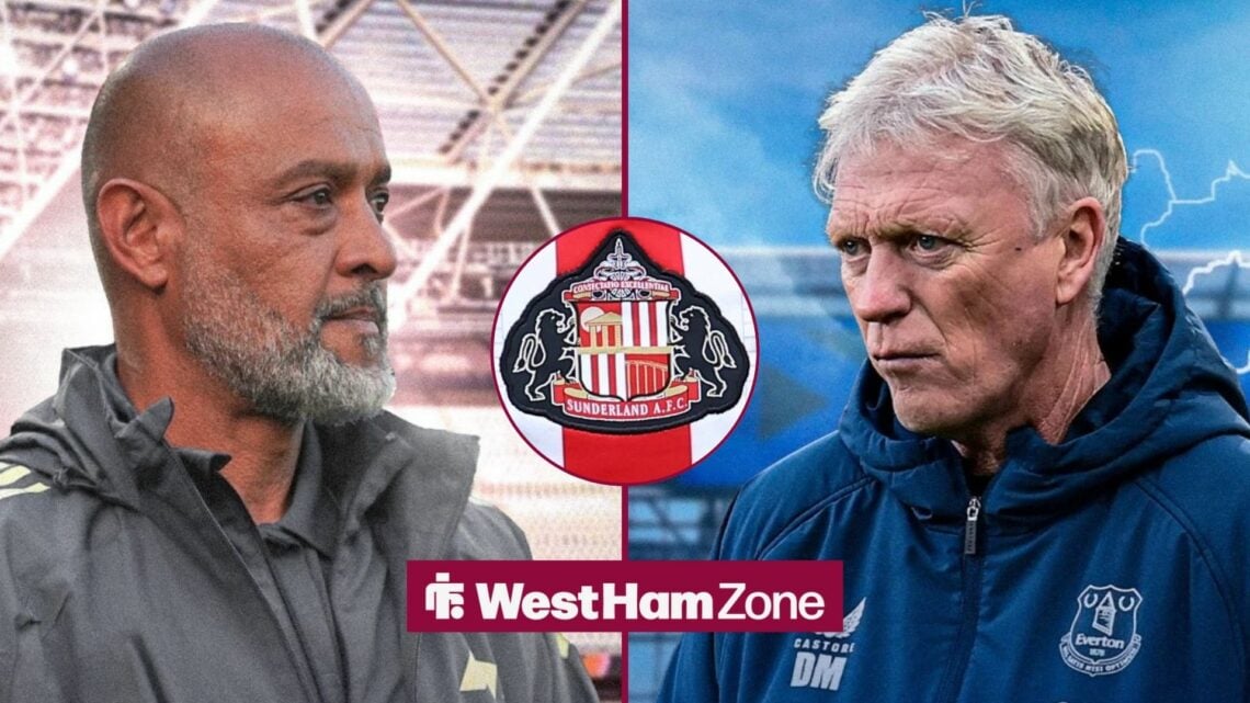 Nuno Espirito Santo and David Moyes looking stern with Sunderland badge in frame