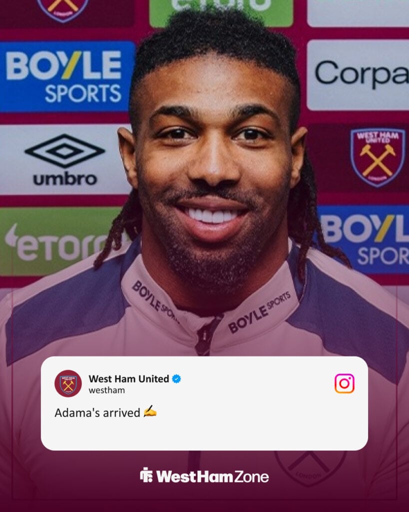 West Ham's Adama Traore Instagram post