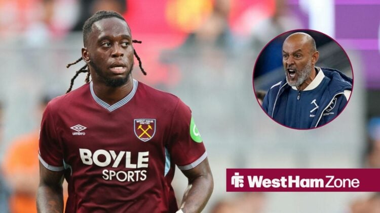 West Ham star Aaron Wan-Bissaka in action, Nuno in inset.