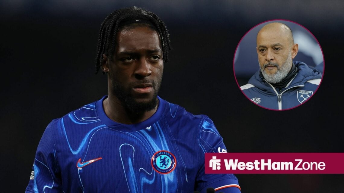 Axel Disasi playing for Chelsea with Nuno Espirito Santo in a round overlay