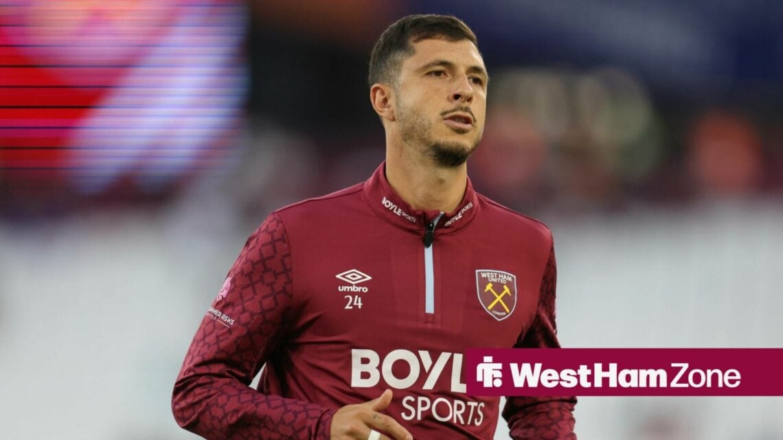 Guido Rodriguez warming up in West Ham training gear