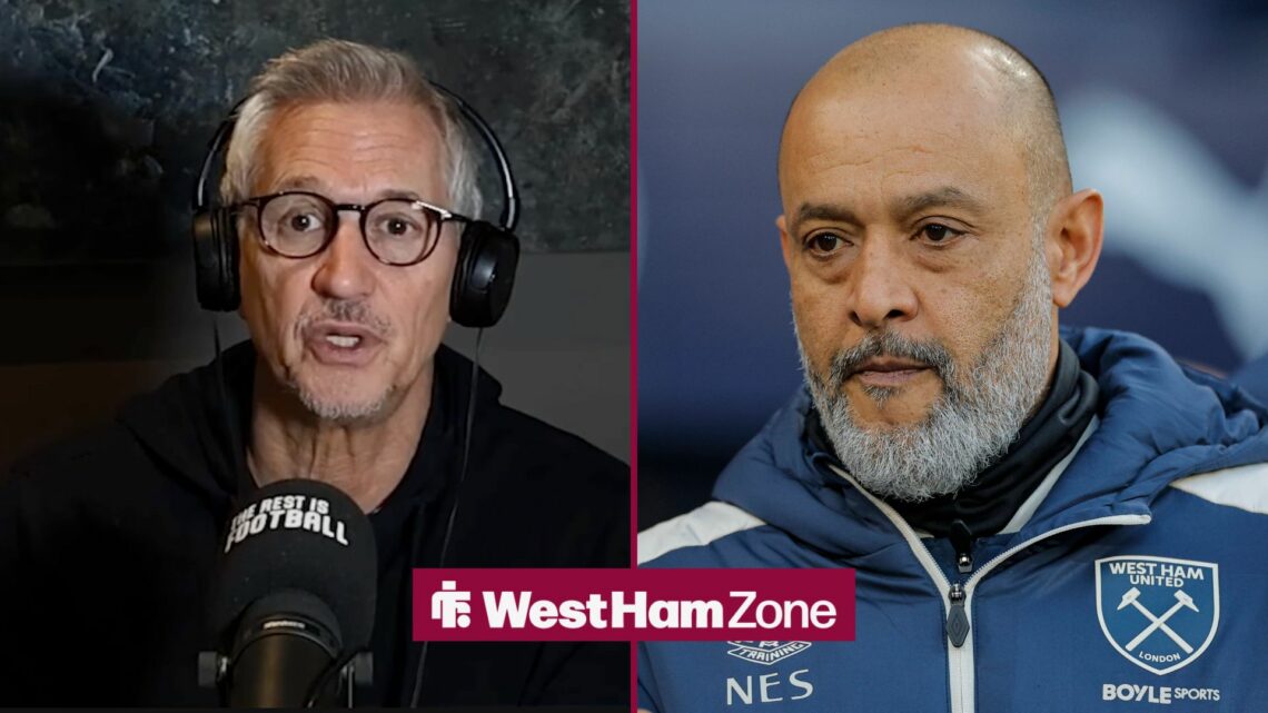 A split image of Gary Lineker and West Ham boss Nuno Espirito Santo