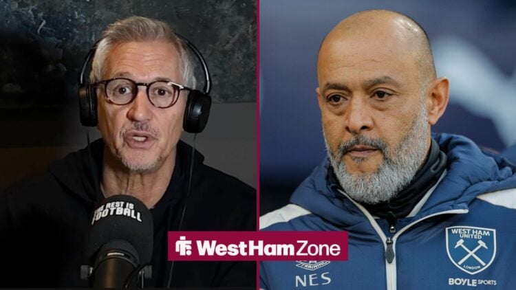 A split image of Gary Lineker and West Ham boss Nuno Espirito Santo