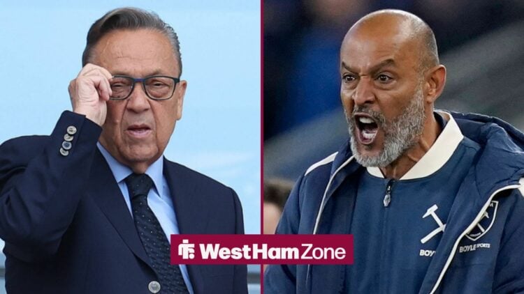 West Ham boss Nuno Espirito Santo angry and David Sullivan.
