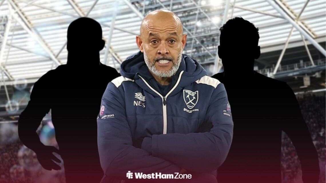 West Ham boss Nuno Espirito Santo and two shadowy figures behind him.