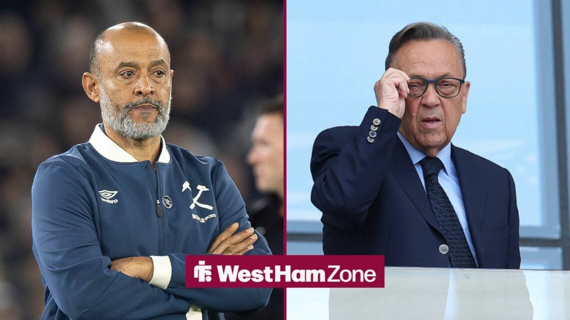 West Ham boss Nuno Espirito Santo and David Sullivan.