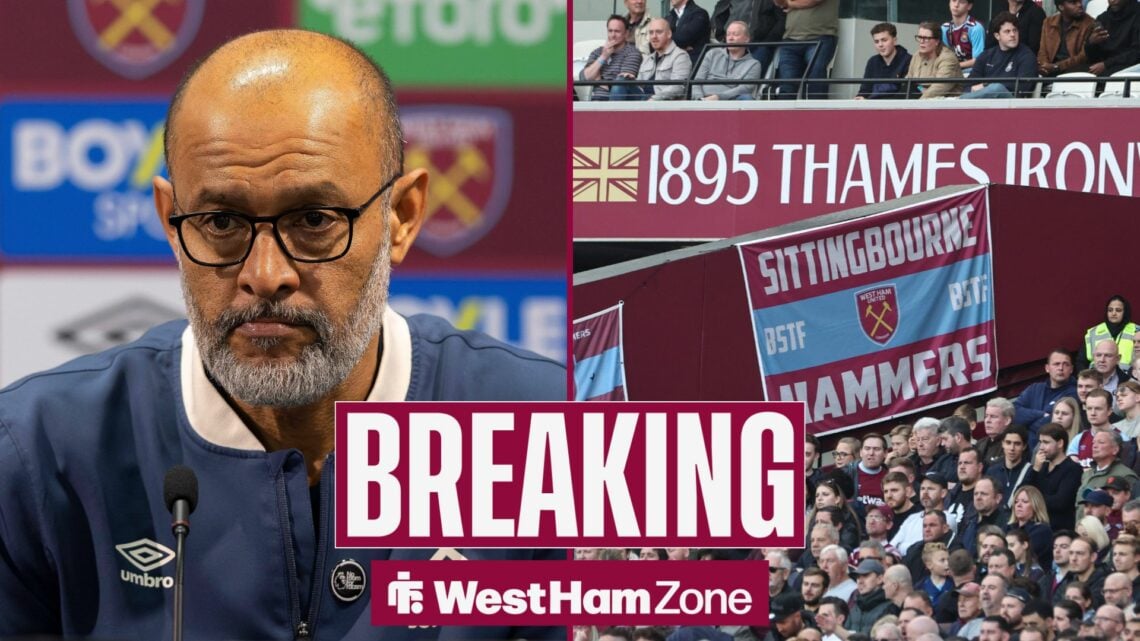 West Ham boss Nuno Espirito Santo in a split image with fans