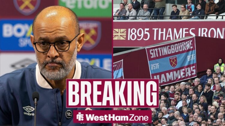 West Ham boss Nuno Espirito Santo in a split image with fans