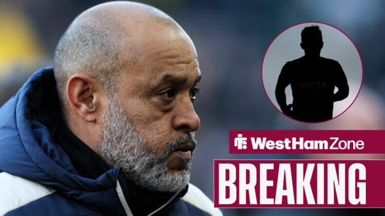 West Ham boss Nuno Espirito Santo with James Ward-Prowse blacked out inset
