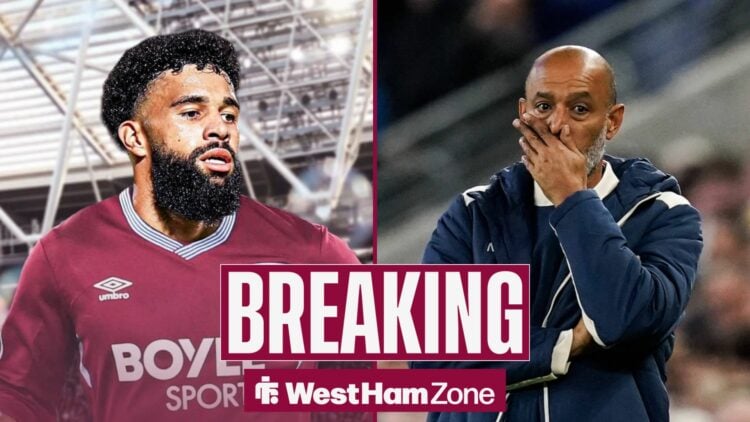 Pablo in a West Ham shirt in split screen with Nuno Espirito Santo with his hand over his mouth