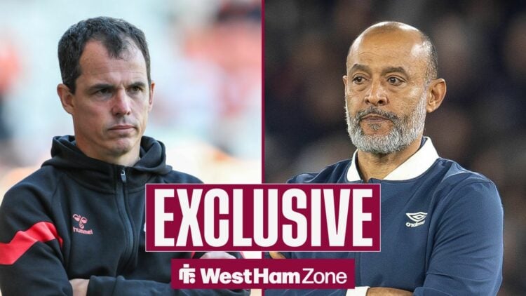 West Ham manager Nuno Espirito Santo and Regis Le Bris.
