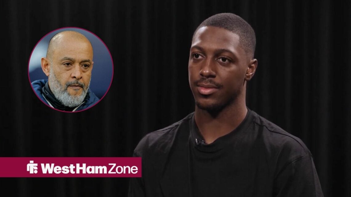 West Ham target Roggerio Nyakossi looking happy, Nuno Espirito Santo in inset.