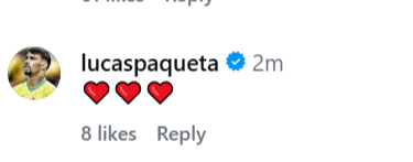 Lucas Paqueta replied to Niclas Fullkrug's Instagram post