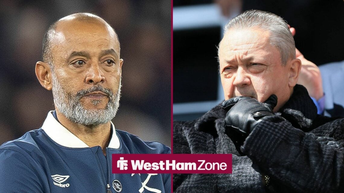 West Ham boss Nuno Espirito Santo and David Sullivan.