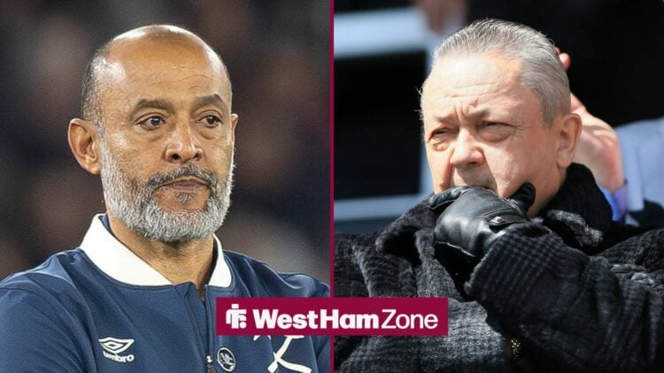 West Ham boss Nuno Espirito Santo and David Sullivan.