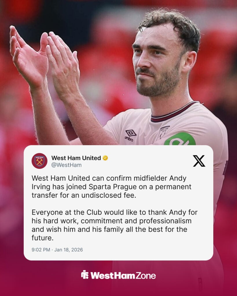 West Ham's confirmation of Andy Irving's departure.