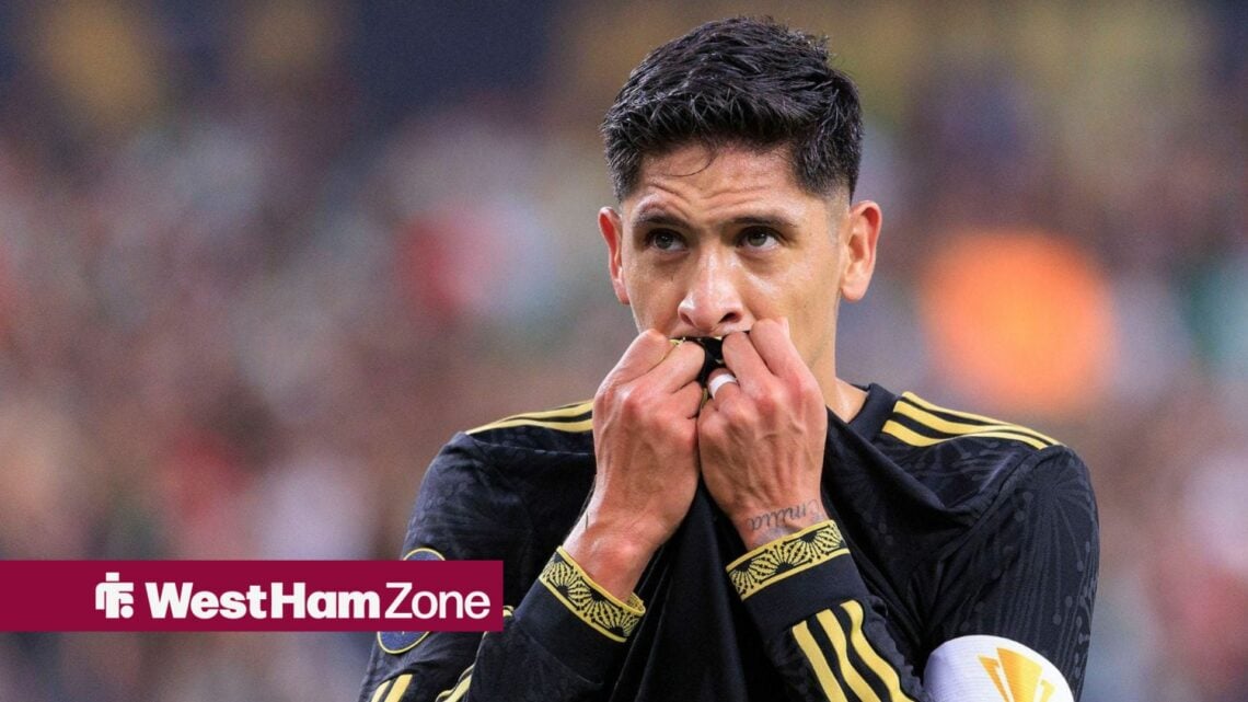 Edson Alvarez kissing the badge on his shirt.